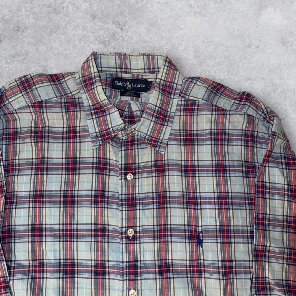 Vintage Polo Ralph Lauren Blake Red Blue Checkered Short Sleeve Shirt XL 2X